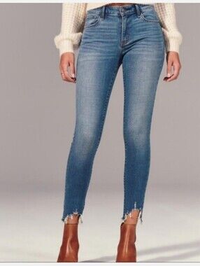 Abercrombie & Fitch Mid Rise Super Skinny Distressed Hem Ankle Jeans - Size 8/29